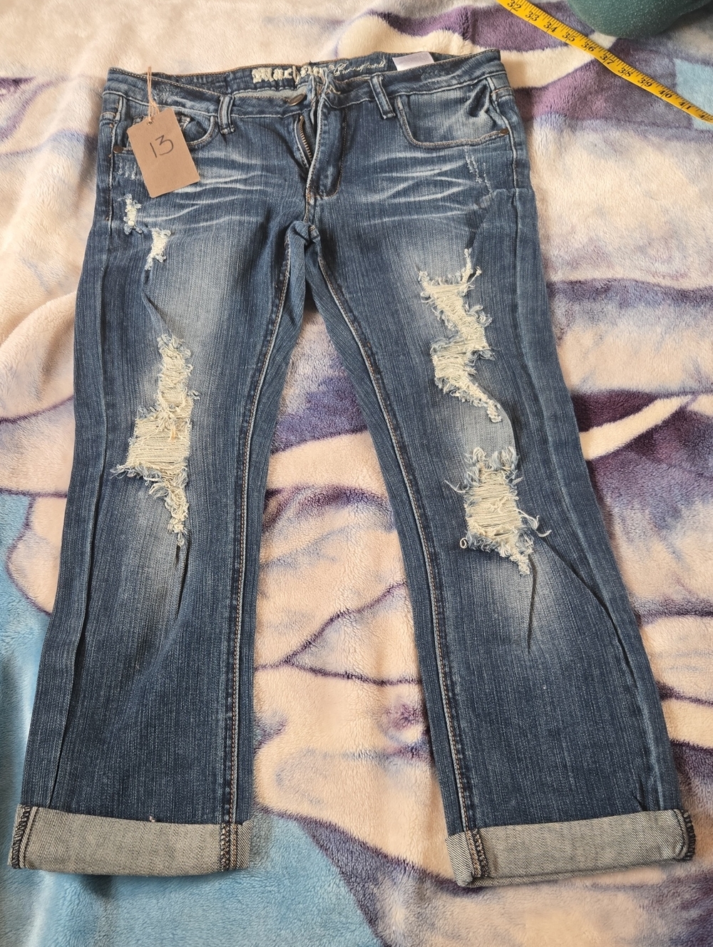 Distressed Women's Blue Denim Jeans - Casual Ripped Style